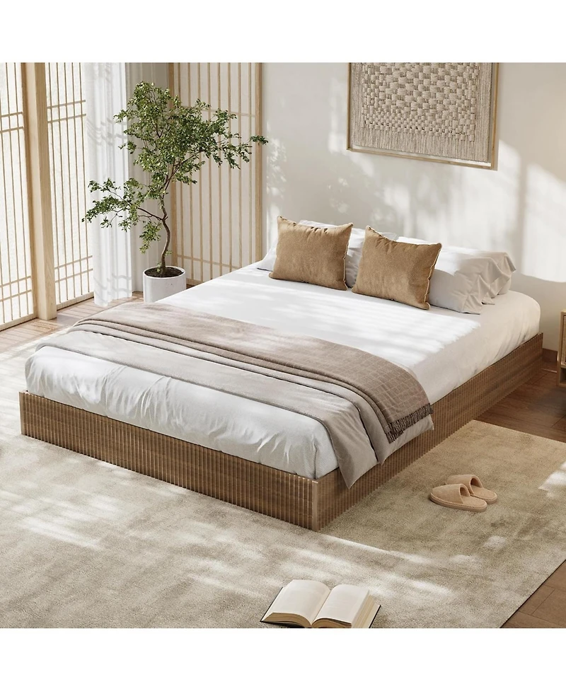 King Bed Frame, Wood Platform with Fluted Design, Low Profile BedFrame, Minimalist Base Noise-Free, Easy Assembly, No Box Spring Needed