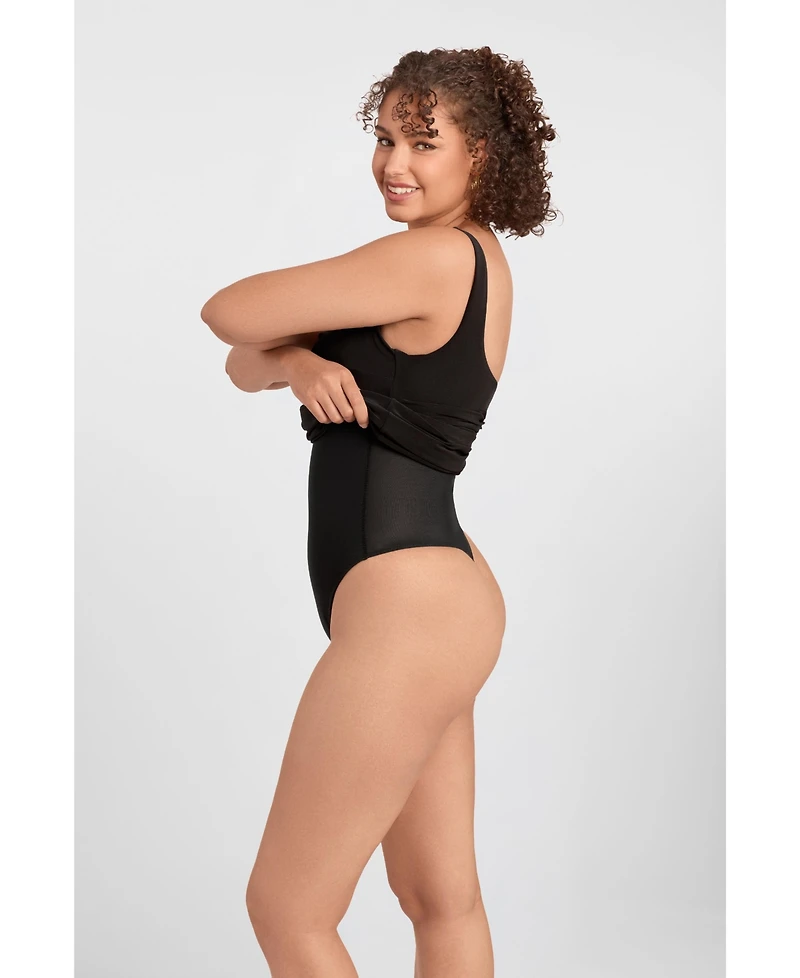 S3 Apparel Women's Shirred Mesh Sweetheart Long Sleeve Sculpting Mini Dress with Built-In Shapewear