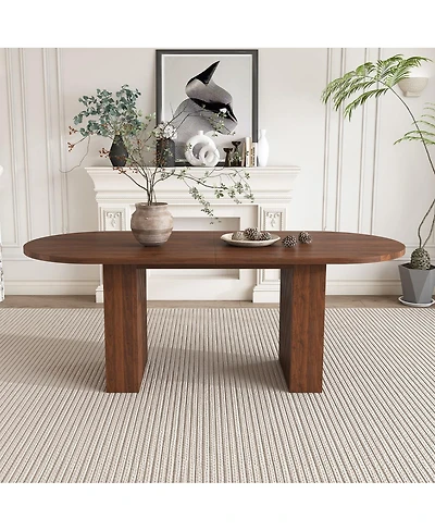 Streamdale Furniture Oval Dining Table for 6, Walnut Veneer, Modern Farmhouse, Waterproof, Scratch Resistant
