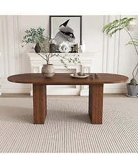 Streamdale Furniture Oval Dining Table for 6, Walnut Veneer, Modern Farmhouse, Waterproof, Scratch Resistant