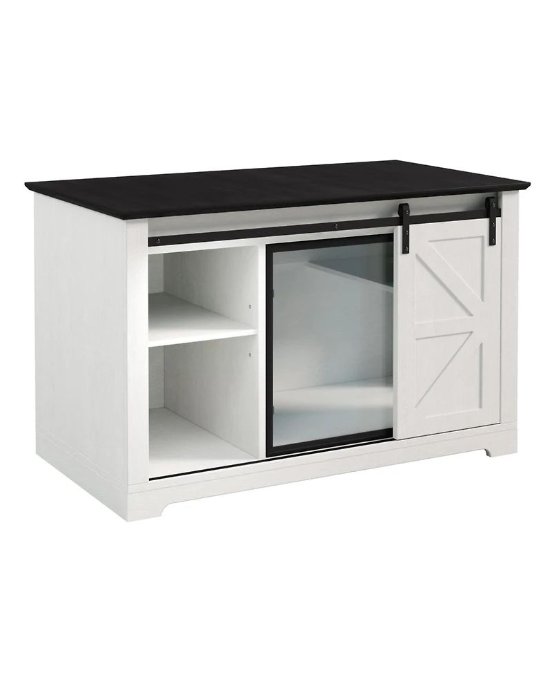 Aostirmotor Farmhouse Cat Litter Box Enclosure with Sliding Barn Door – White Nightstand Cabinet with Led Light & Storage, Hidden Cat Furniture