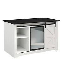 Aostirmotor Farmhouse Cat Litter Box Enclosure with Sliding Barn Door – White Nightstand Cabinet with Led Light & Storage, Hidden Cat Furniture