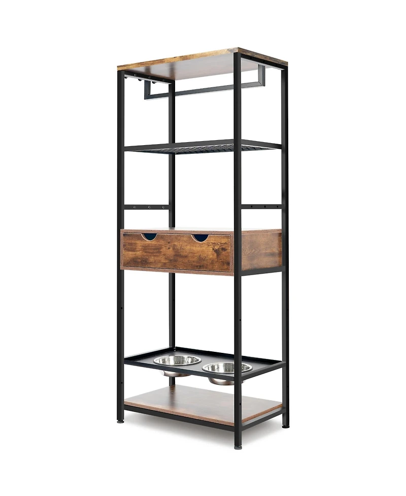 Aostirmotor 3-Height Adjustable Raised Dog Bowls – Feeding Station with Storage Shelves