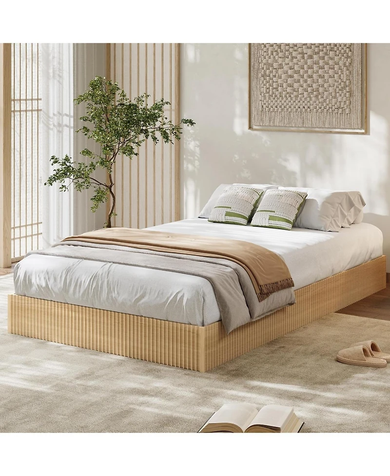 gaomon Bed Frame, Wood Platform with Fluted Design, Low Profile BedFrame, Minimalist Base Noise-Free, Easy Assembly, No Box Spring Needed