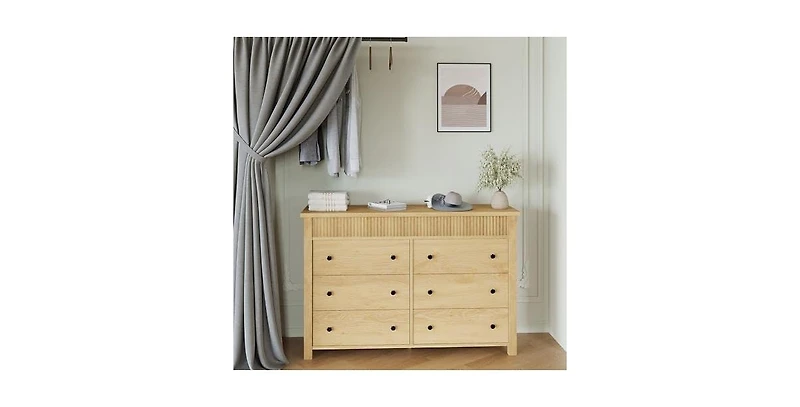 gaomon 6 Drawer Dresser for Bedroom, Wooden Chest of Drawers, Fluted Tv Stand, Storage Organizer for Living Room