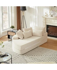 Streamdale Furniture Corduroy Semi-Circular 2-in-1 Sofa Bed with Neck Pillow & 5 Throw Pillows
