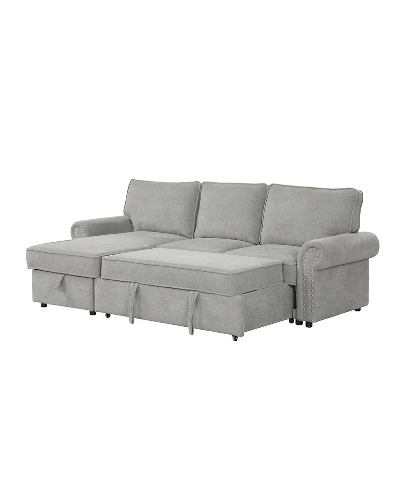 Streamdale Furniture 95" Convertible Sectional Sleeper Sofa w/ Storage Chaise & Cup Holders