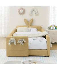 Streamdale Furniture Twin Size Upholstered Platform Bed with Rabbit Ear Headboard & Safety Rail
