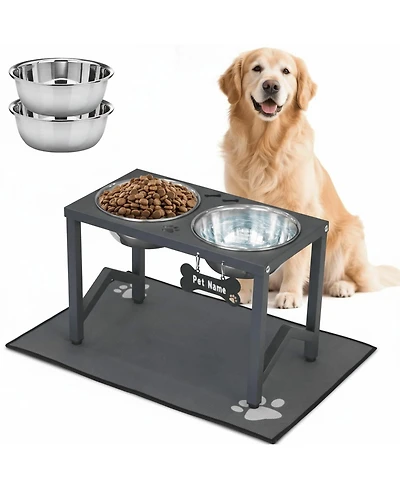 Aronkl Metal Raised Dog Bowl Stand with Stainless Steel Bowls Non Slip Mat for Medium Large Breeds