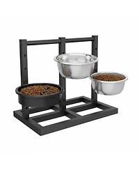 Aronkl Dual Sided Elevated Dog Stand 5 Adjustable Heights 3 Bowls Slow Feeder Stainless Steel Non Slip