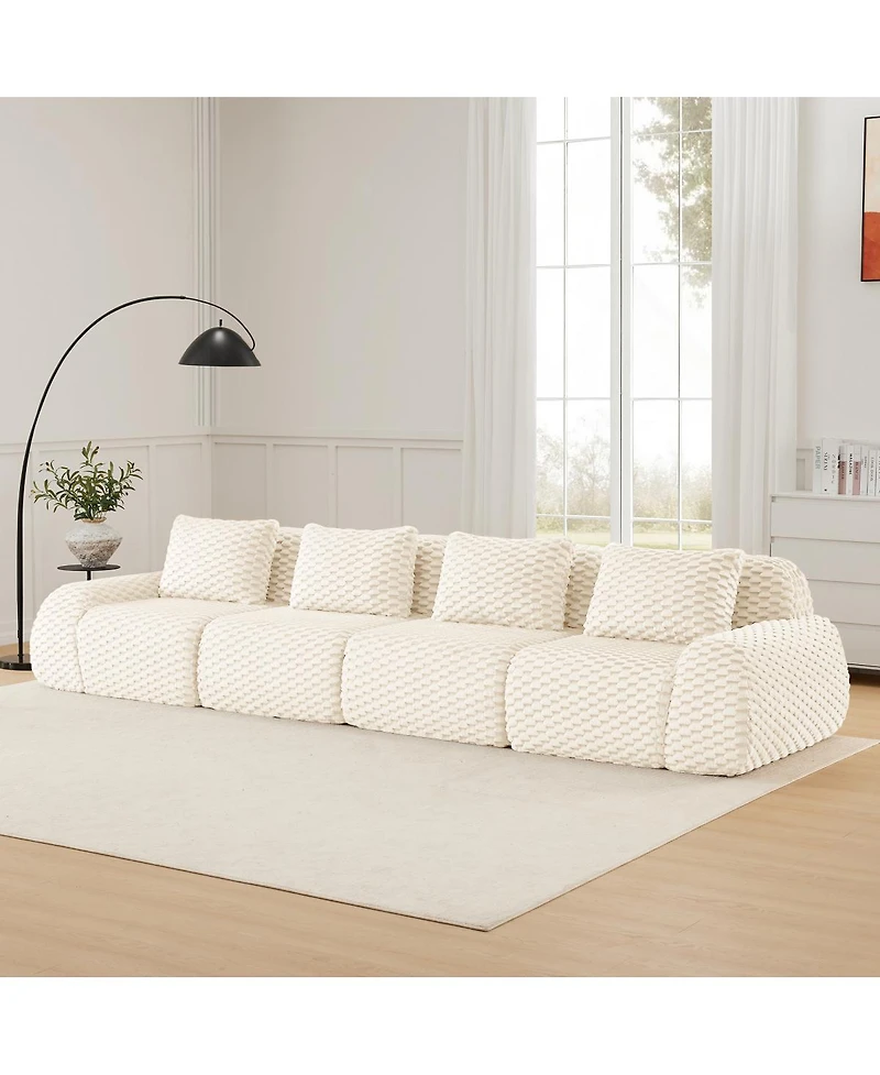 Streamdale Furniture Modern Modular Sectional Sofa - Cream, 4-Seater Flannelette Couch