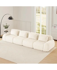 Streamdale Furniture Modern Modular Sectional Sofa - Cream, 4-Seater Flannelette Couch