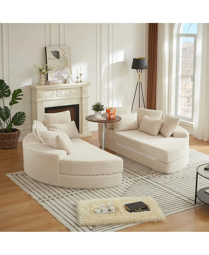 Streamdale Furniture Corduroy Oversized Recliner, Converts to 2 Recliners, Sofa Bed