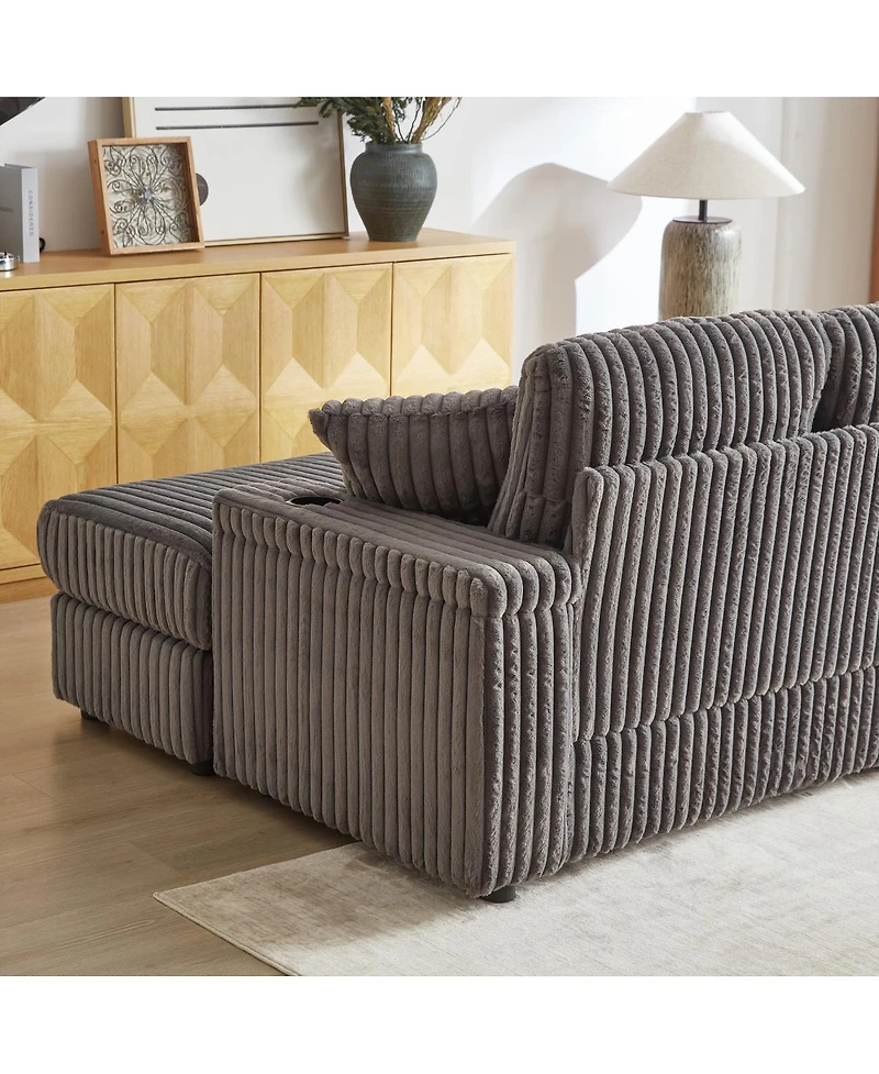 Streamdale Furniture Streamdale 84" Corduroy 3-Seater Sofa w/ Pillows, Ottomans, Storage & Cup Holders