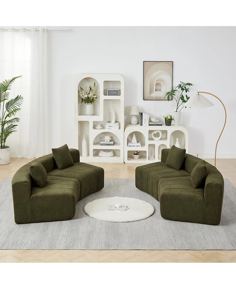 Streamdale Furniture Chenille Curved Sectional Sofa with 4 Pillows
