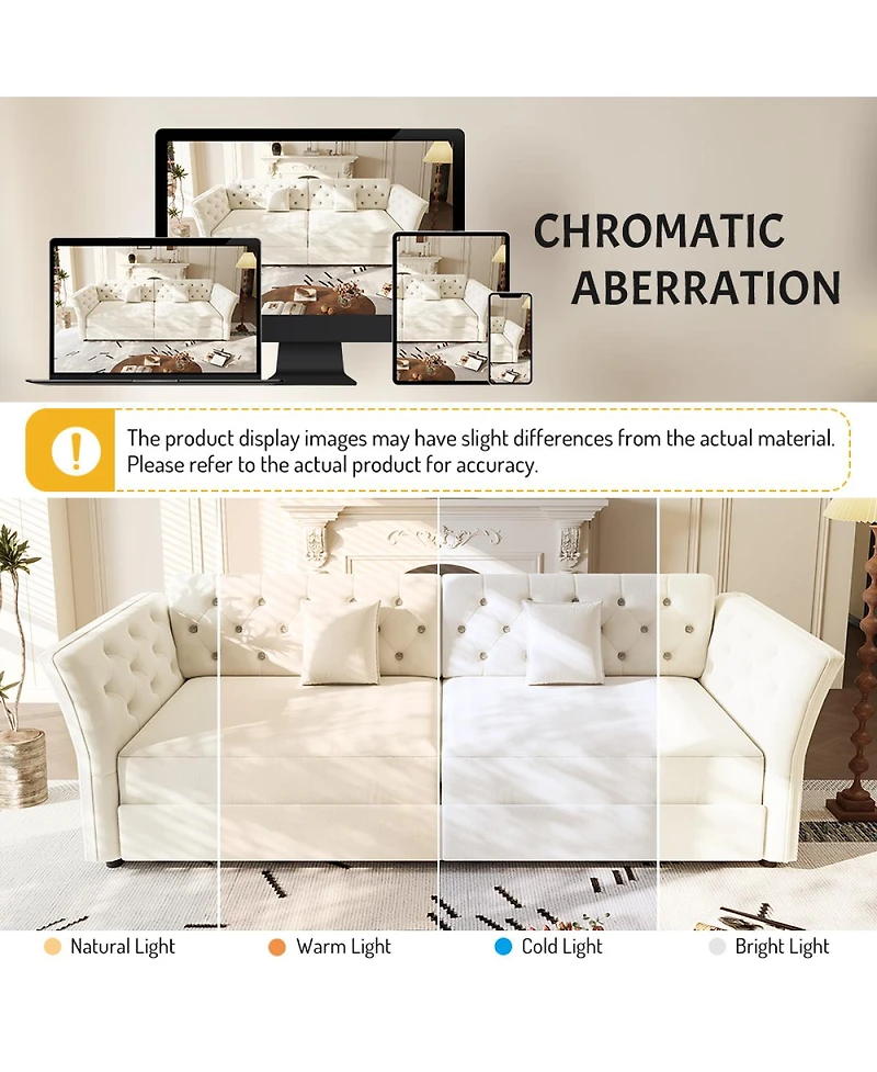 Streamdale Furniture Oversize Pull Out Sofa Bed with Fabric Flower Tufted Design, Velvet Loveseat Bed