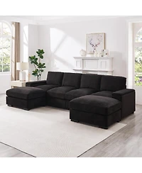 Streamdale Furniture Streamdale Black 4-Seat Corduroy Sectional Sofa Couch with 2 Ottomans