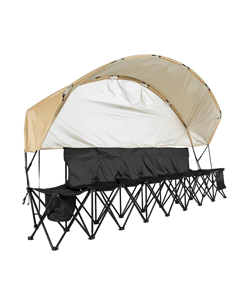 Mecale 6-Seat Portable Folding Sports Bench with Sunshade and Cup Holders