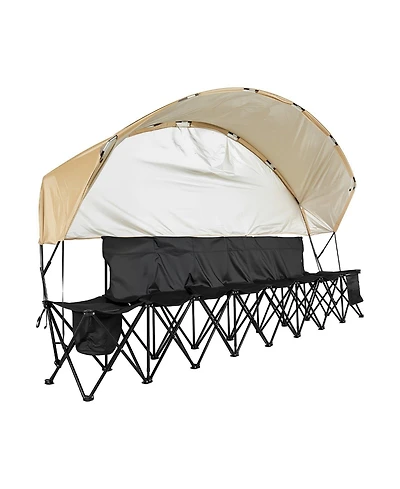 Mecale 6-Seat Portable Folding Sports Bench with Sunshade and Cup Holders
