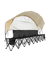 Mecale 6-Seat Portable Folding Sports Bench with Sunshade and Cup Holders