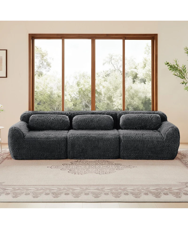 Streamdale Furniture Streamdale 114" Soft Fluffy Plush Modular Sectional Sofa w/ Ottoman & Pillows