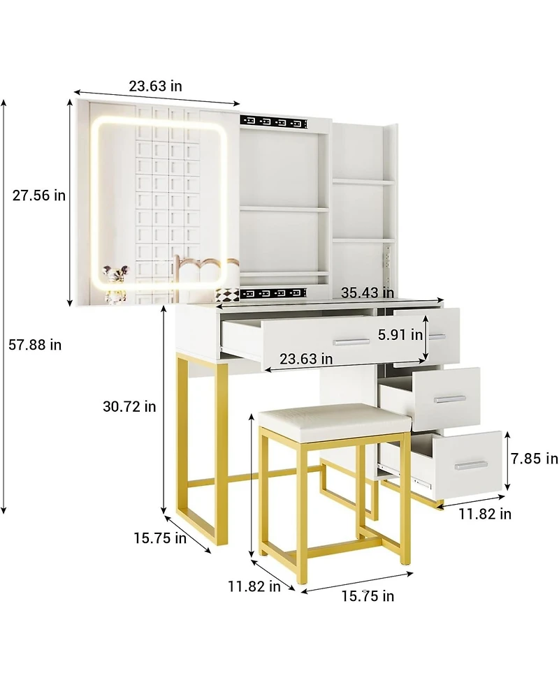 gaomon Makeup Vanity Desk with Lighted Mirror and Built-in Charging Station