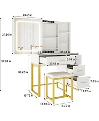 gaomon Makeup Vanity Desk with Lighted Mirror and Built-in Charging Station