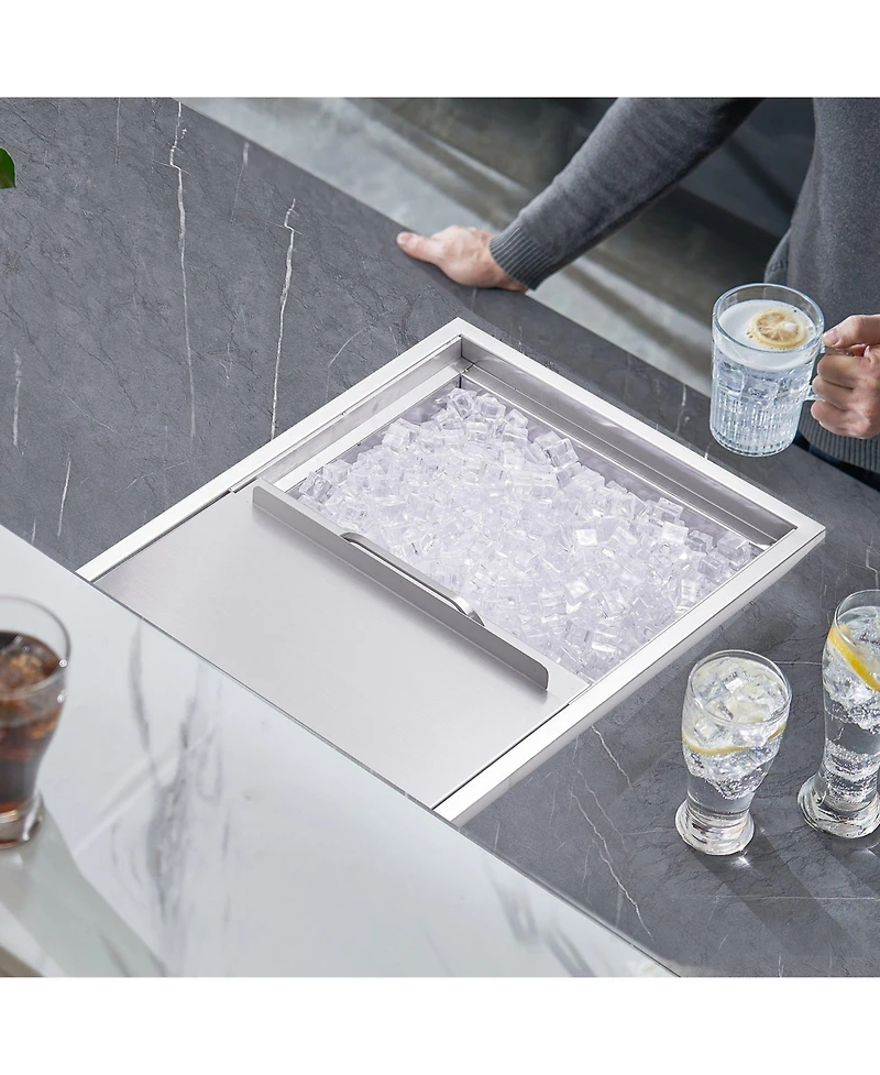 Mecale 24 x 18 x 13 Inch Drop-In Stainless Steel Ice Chest, 40.9 Qt with Sliding Lid