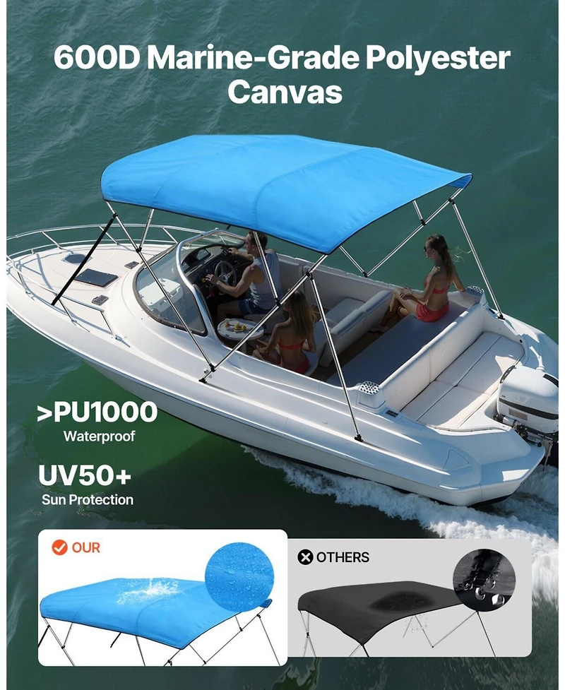 Mecale 4 Bow Boat Bimini Top 8 Ft with Aluminum Frame