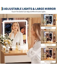 gaomon Makeup Vanity Set with Foldable Lighted Mirror, Drawers and Cushioned Stool