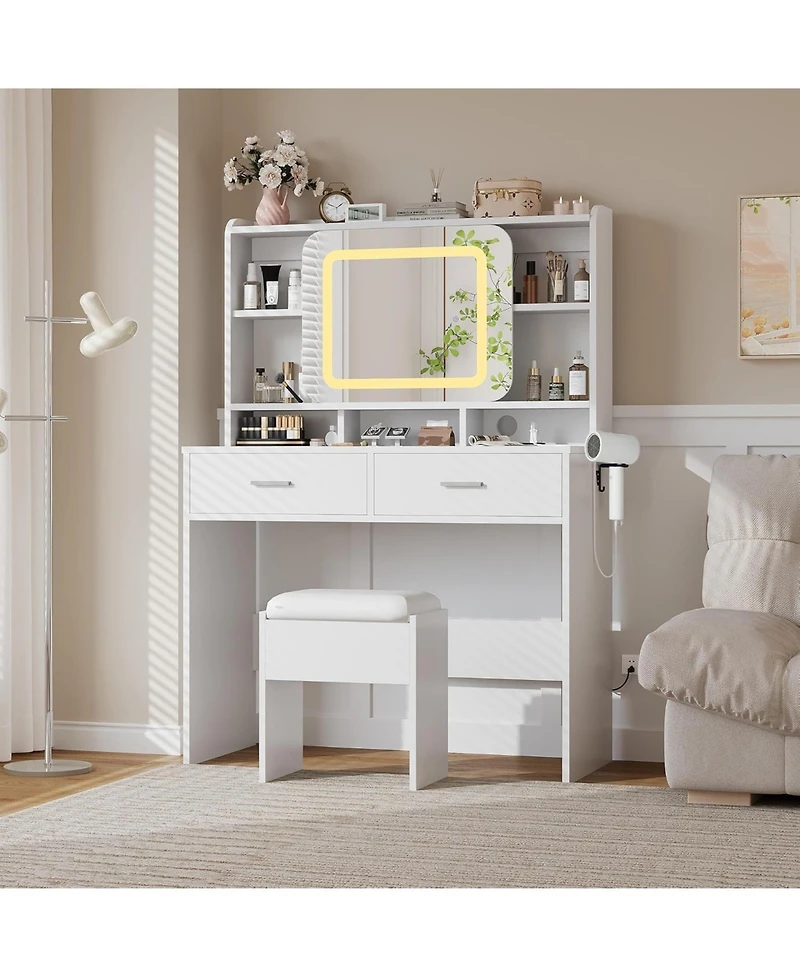 gaomon Makeup Vanity Set with Sliding Mirror and Stool