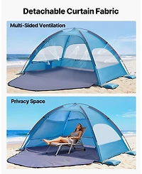 Mecale 4-Person Beach Tent Sun Shelter with Upf 50+ Protection and Sand Pockets