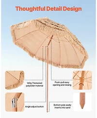 Mecale 8 Ft Thatched Tiki Patio Umbrella with Tilt and Metal Ribs