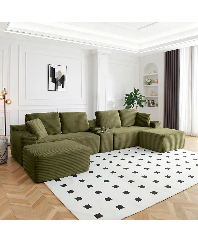 Streamdale Furniture 150" Oversized Cloud Couch with Cup Holders & Usb Ports