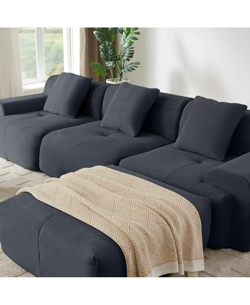 Streamdale Furniture Modern L-Shaped Corduroy Sectional Sofa with Movable Ottoman