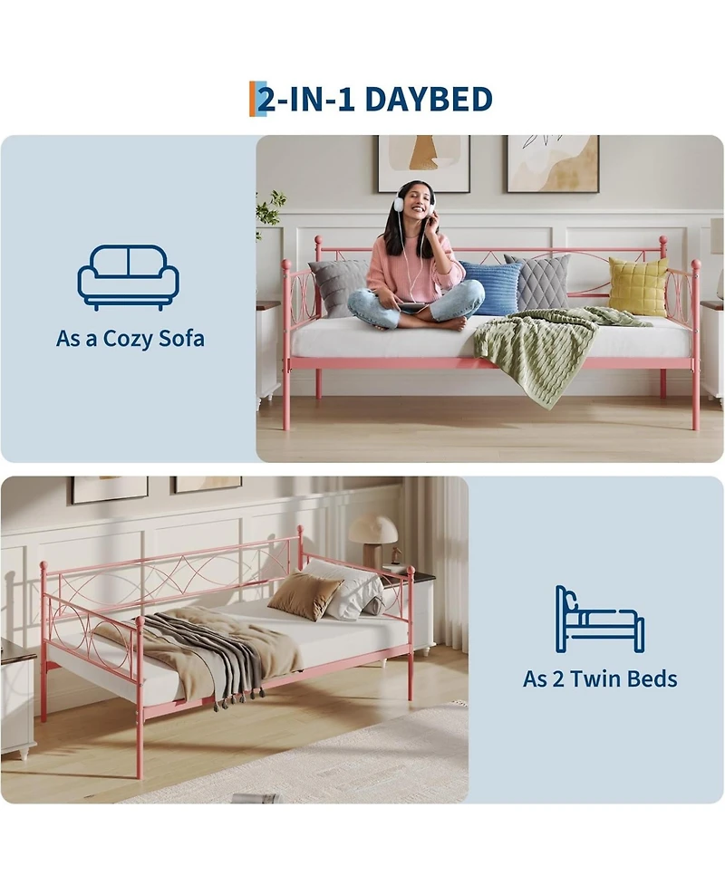 gaomon Twin Metal Daybed Sofa Bed Frame Premium Steel Slat Support Spacious Under Bed Storage No Box Spring Easy Build