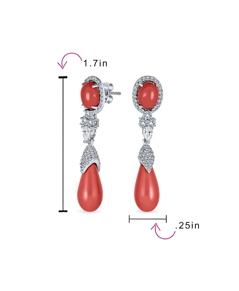 Bling Jewelry Classic Cz Accent Pink Orange Stone Teardrop Dangle Chandelier Earrings Silver Plated