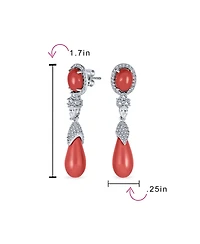Bling Jewelry Classic Cz Accent Pink Orange Stone Teardrop Dangle Chandelier Earrings Silver Plated
