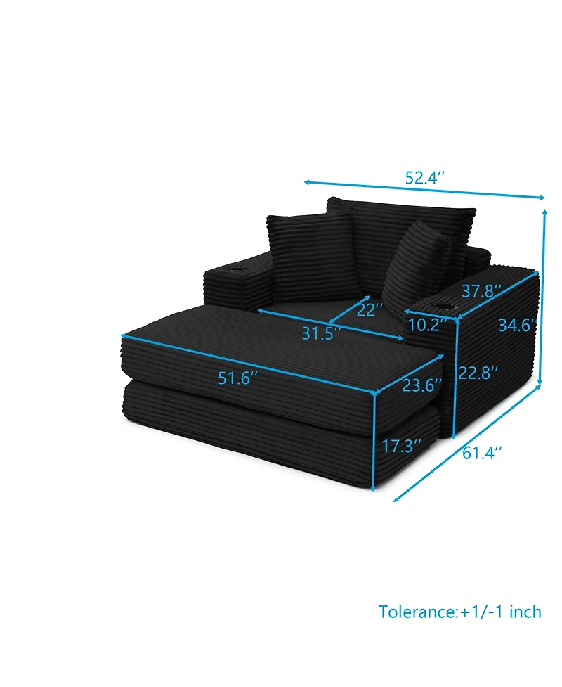 Streamdale Furniture 52.4" Boneless Chaise Lounge Indoor Oversized Cloud-Like Cozy Modular 3-in-1 Sofa Bed