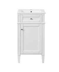Sillysis 18" Bathroom Vanity with Ceramic Sink, Compact Mdf Storage, Soft Close Door, Modern French Style for Small