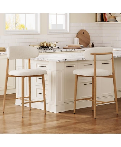 Streamdale Furniture Set of 2 Counter Height Bar Stools, Upholstered Modern Barstools with Metal Legs