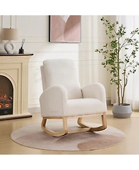 Streamdale Furniture Sherpa Rocking Chair with Side Pocket & Rubber Wood Legs