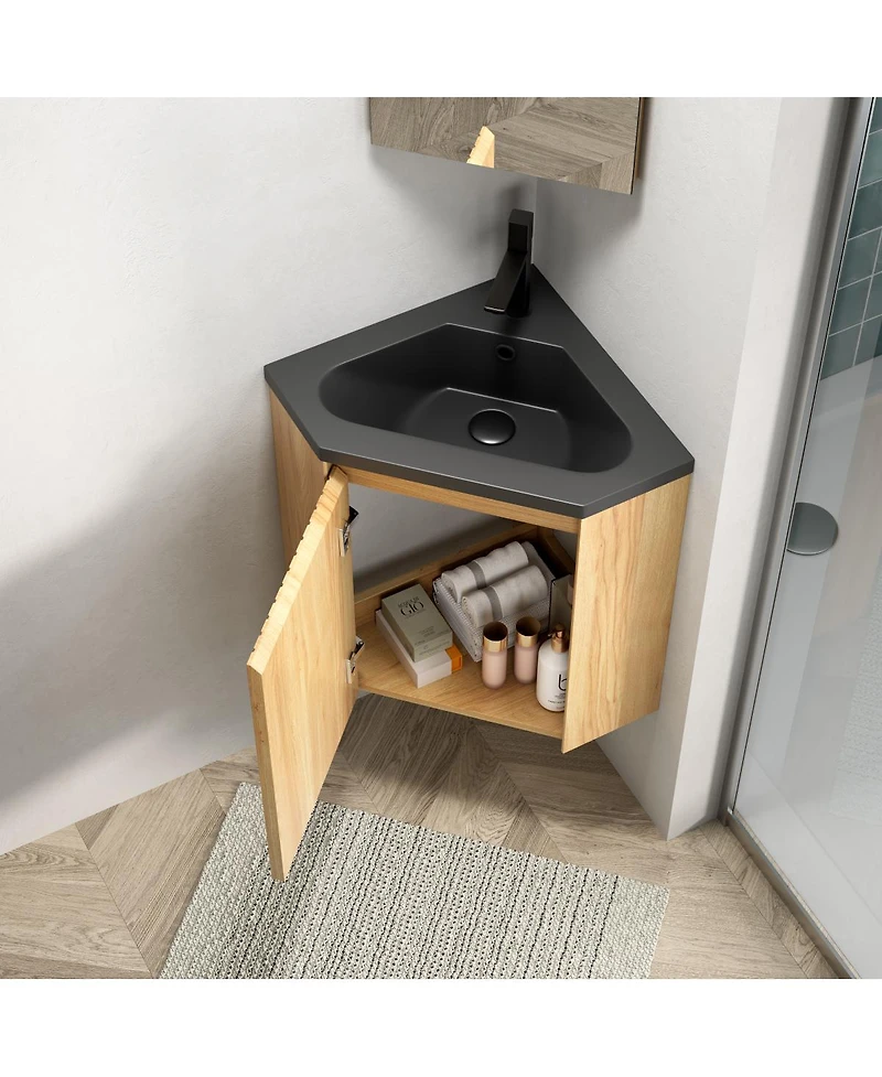 Sillysis 21" Corner Bathroom Vanity with Sink, Triangular Resin Basin, Soft Closing Door, Pre-assembled Small Space Storage Cabinet