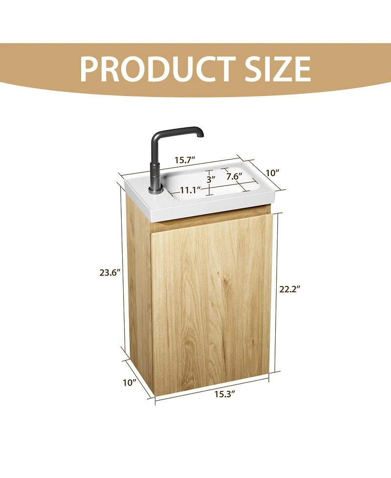 Sillysis 16" Wall Mounted Bathroom Vanity with Integrated Stone Sink Top, Modern Floating Design, Soft Close Door for Small Bathrooms