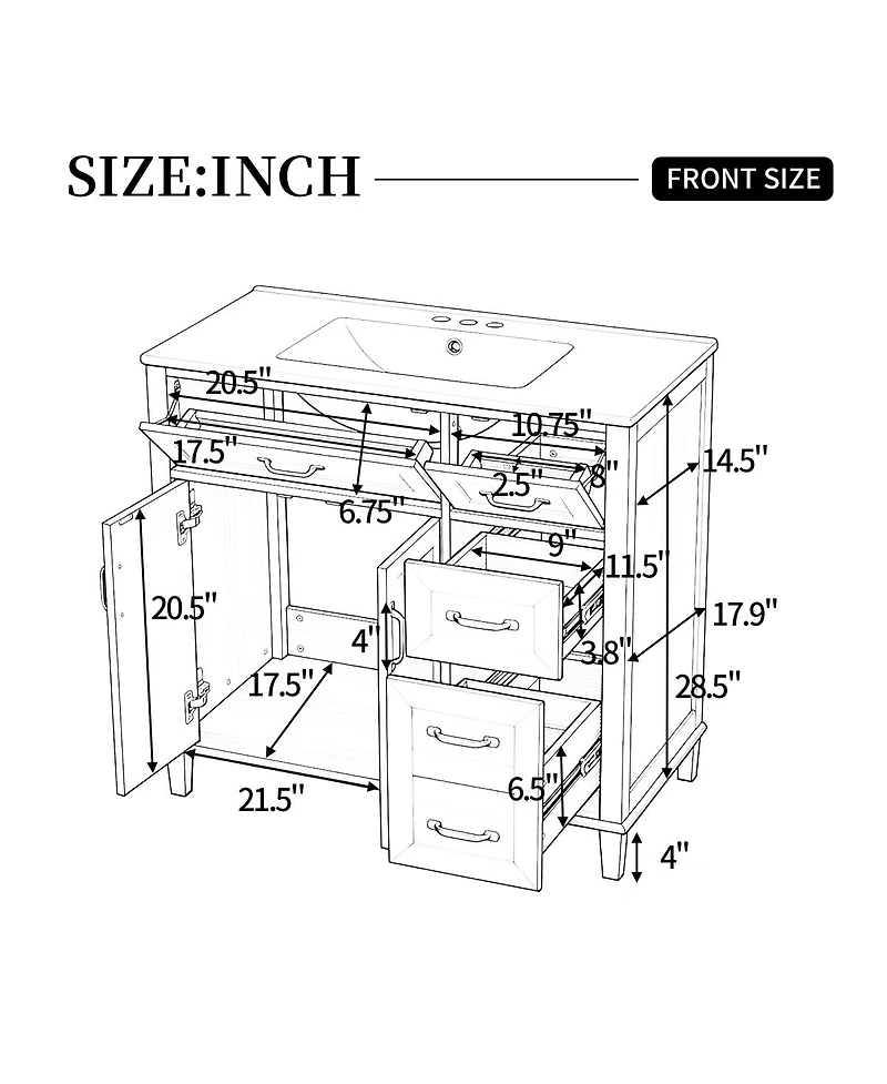 Sillysis 36" Modern Natural Bathroom Vanity with Ceramic Sink, Soft-Close Drawers, Double Door Cabinet, Ample Storage for Bathroom