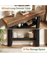 Tribesigns 2-Tier Solid Wood Black Console Table for Entryway, Long Narrow Sofa Table Behind Couch