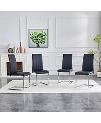 Streamdale 4-Pack Black Pu Upholstered Dining Chairs with High-Back and Chrome Legs