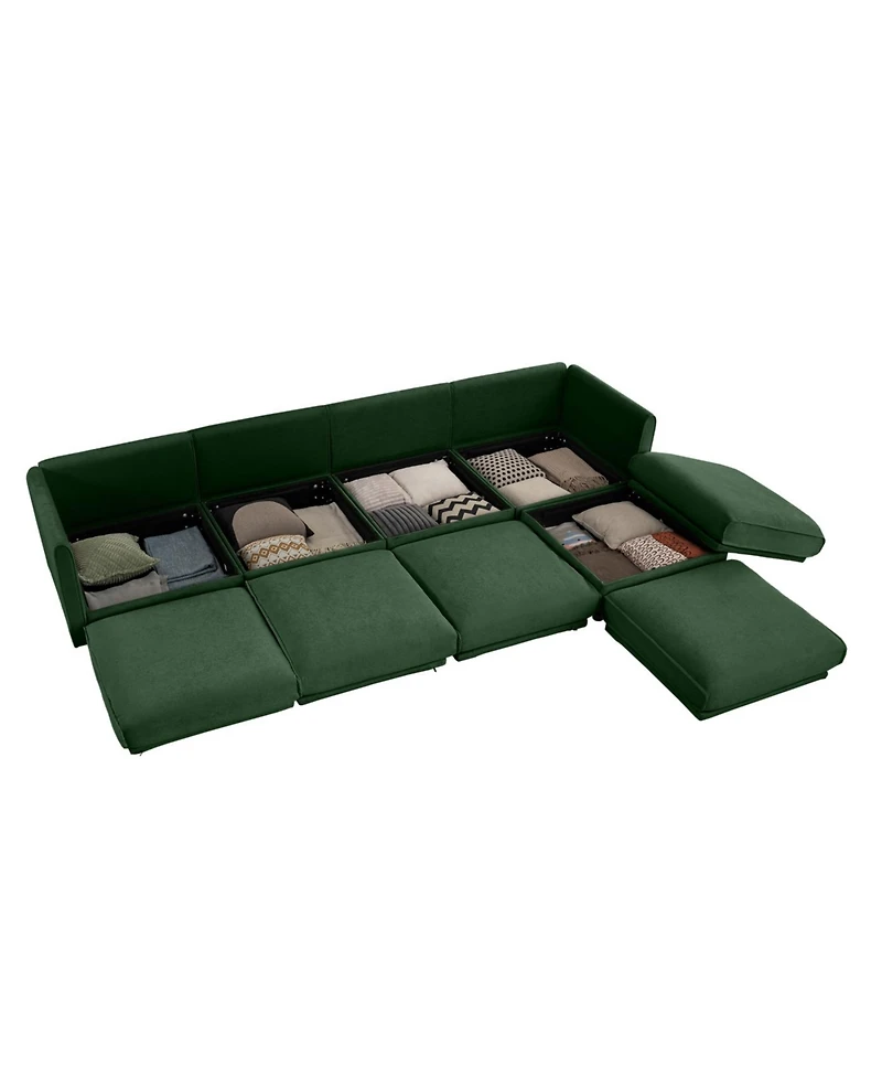 Streamdale Furniture Streamdale Modular Green 4-Seat L-Shaped Sectional Sofa with Storage