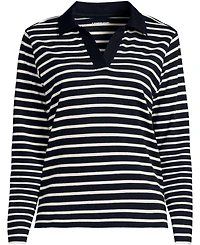 Lands' End Women's Long Sleeve Mariner Johnny Collar Polo Tops