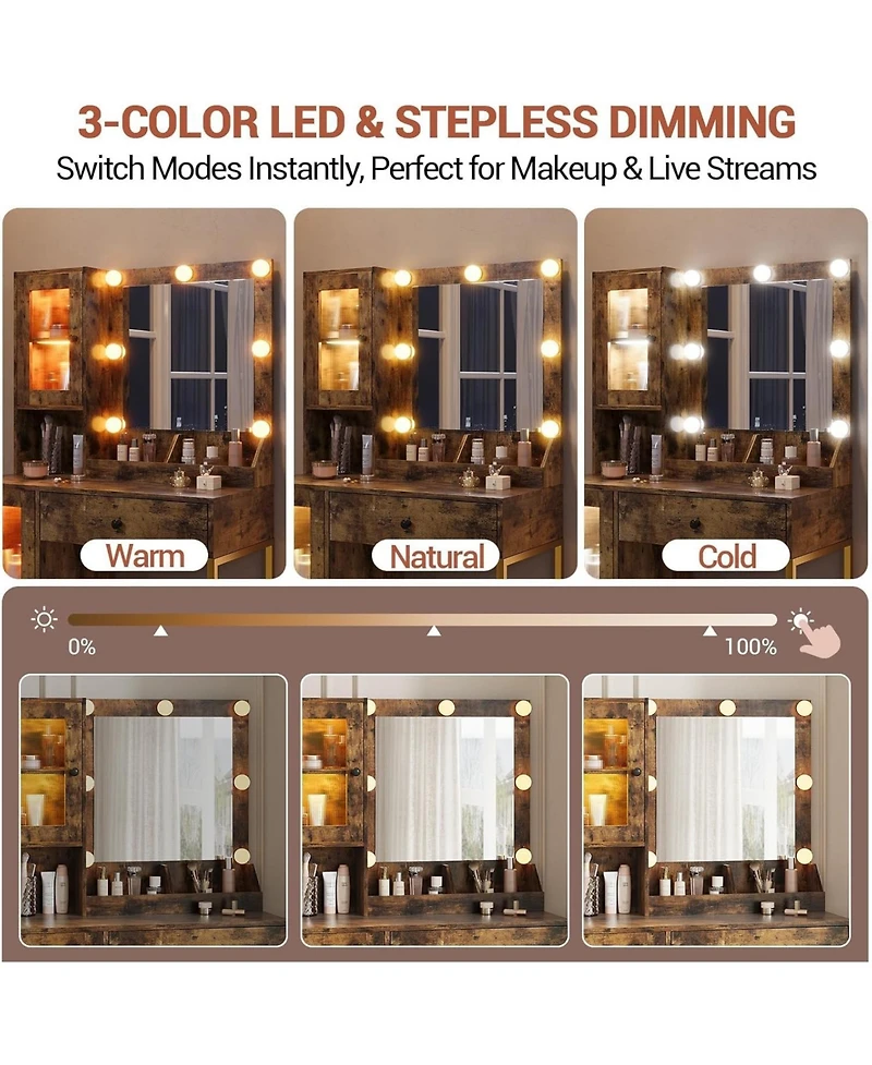 gaomon Led Lighted Makeup Vanity Desk with Built-in Power and Usb Ports